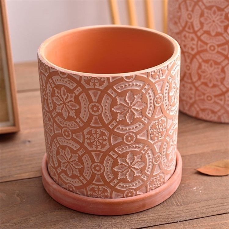 bohemia craving ceramic decorative plan/flower pot with ceramic holder 波西米亚浮雕陶盆 (送托盘) bohemia craving ceramic decorative plan/flower pot with ceramic holder 波西米亚浮雕陶盆 (送托盘)