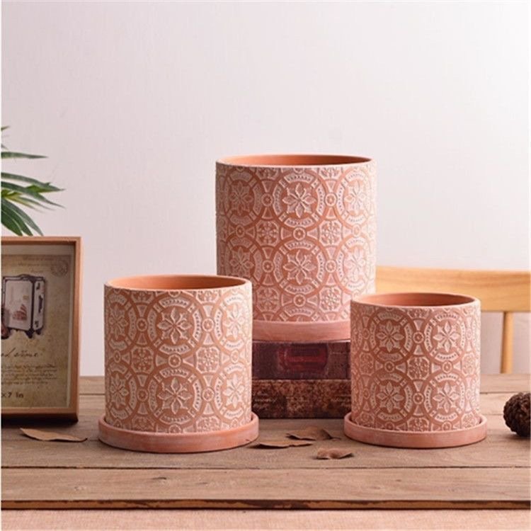 bohemia craving ceramic decorative plan/flower pot with ceramic holder 波西米亚浮雕陶盆 (送托盘) bohemia craving ceramic decorative plan/flower pot with ceramic holder 波西米亚浮雕陶盆 (送托盘)