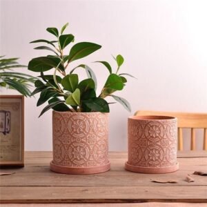 bohemia craving ceramic decorative plan/flower pot with ceramic holder 波西米亚浮雕陶盆 (送托盘）