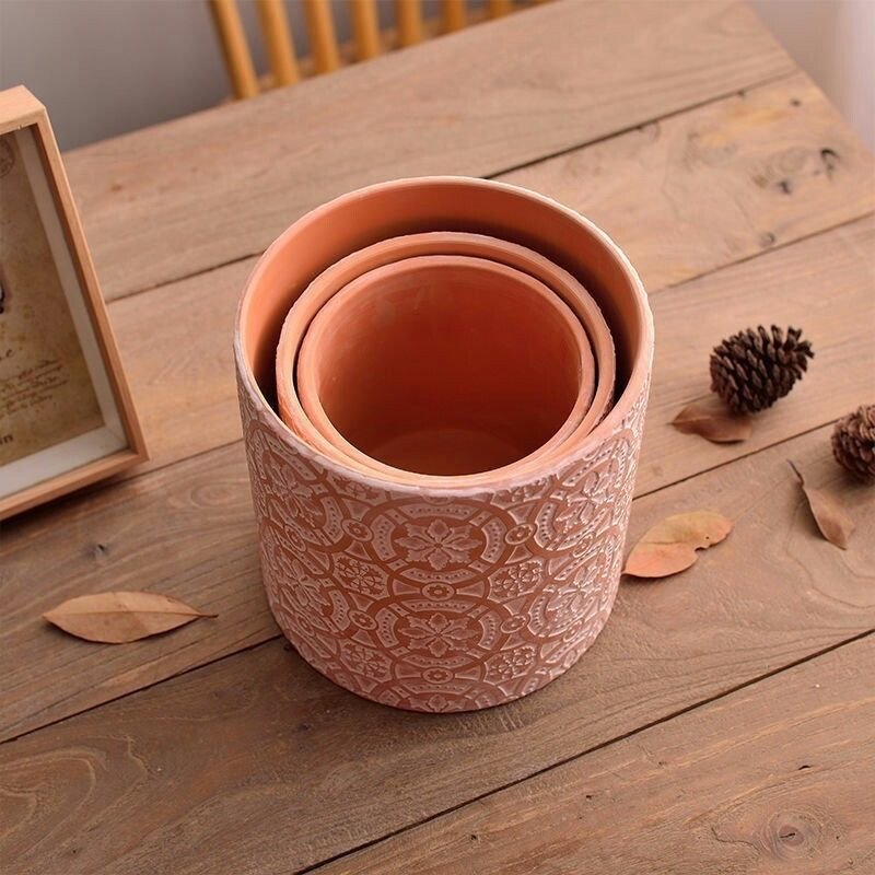 bohemia craving ceramic decorative plan/flower pot with ceramic holder 波西米亚浮雕陶盆 (送托盘) bohemia craving ceramic decorative plan/flower pot with ceramic holder 波西米亚浮雕陶盆 (送托盘)