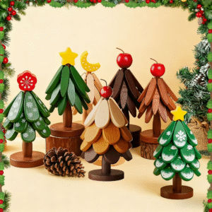 Home natual wooden tree trivets christmas tree coaster set